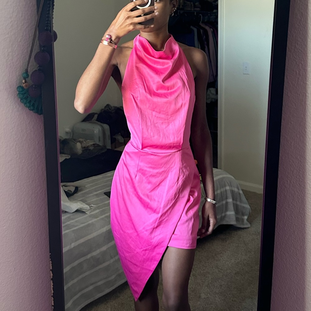Fashion Nova Vibrant Pink Asymmetrical Dress
